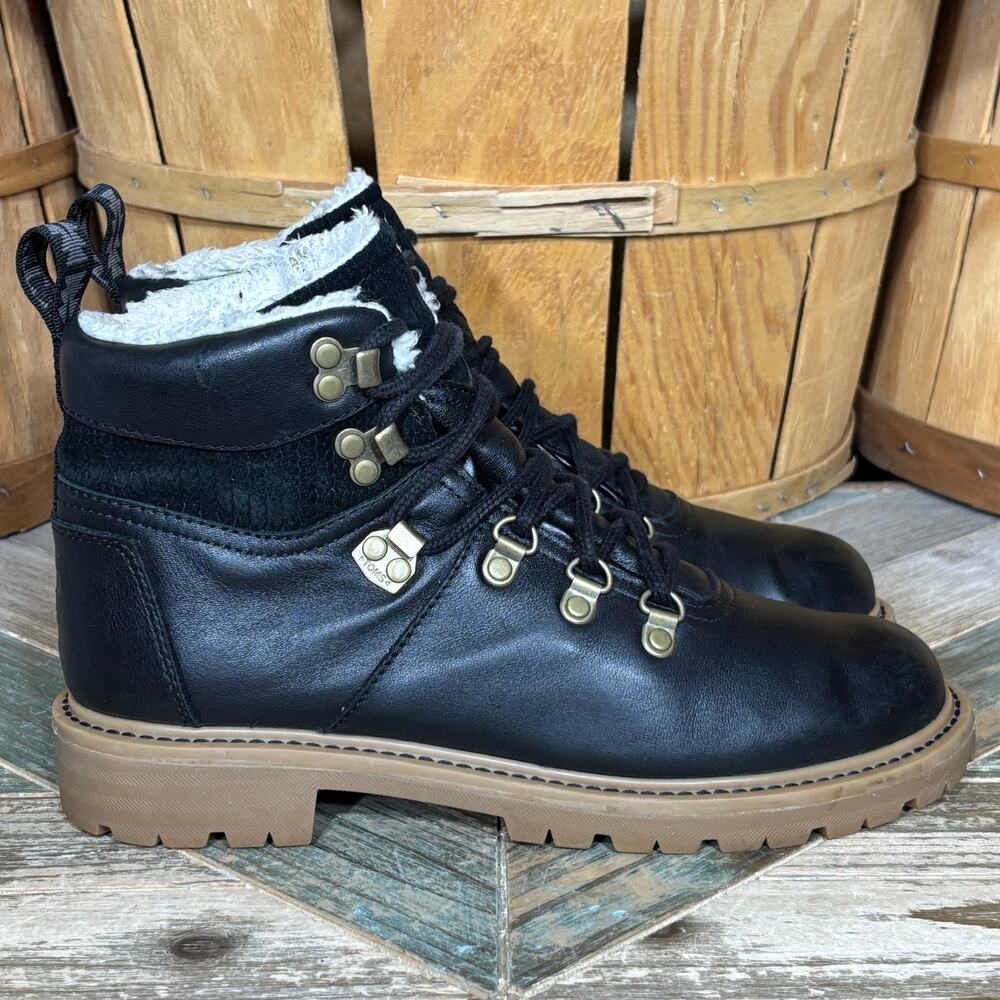 Toms Summit Black Leather Insulated Fleece Cuff Wateproof Lace-Up Boots Womens 8